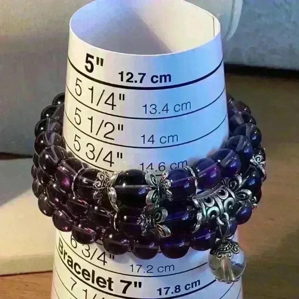 Vintage Glass Bead Bracelets Silver Tone Purple